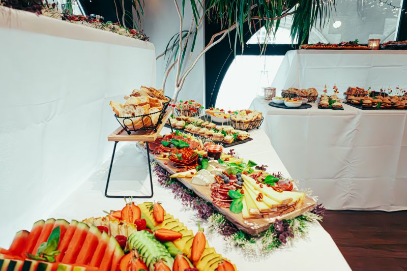 Catering spread at a round table event